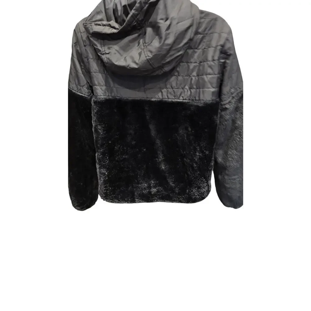 Justice L 12 / 14 black REVERSIBLE 2 in 1 jacket windbreaker sherpa nylon EUC #
